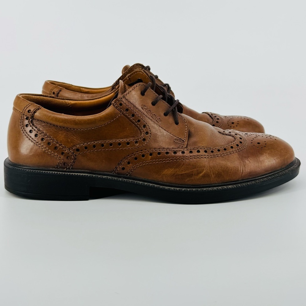 Ecco Mens Brogue Dress Shoes Brown Lace Up Low Top - Picture 3 of 11